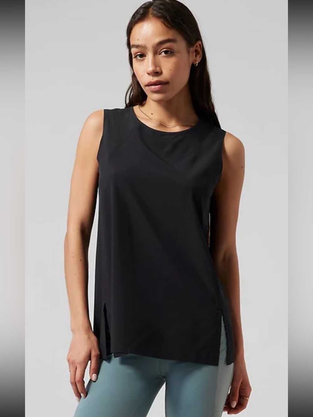 Athleta Zephyr Refined Tank Black Medium Tall M/T SP22 Stretch Tunic Top